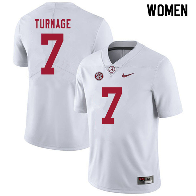 Alabama Crimson Tide Women's Brandon Turnage #7 White NCAA Nike Authentic Stitched 2020 College Football Jersey YU16L15WT